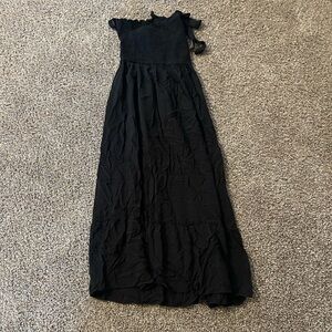 ZESICW Black Flare Boho Maxi Dress Ruffle Hem